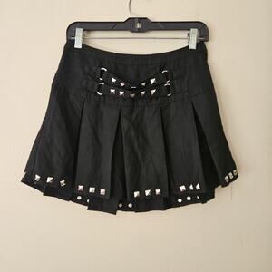 Black Studded Pleaded Mid Rise Skirt - Small (Social Collision, NEW, Hot Topic)